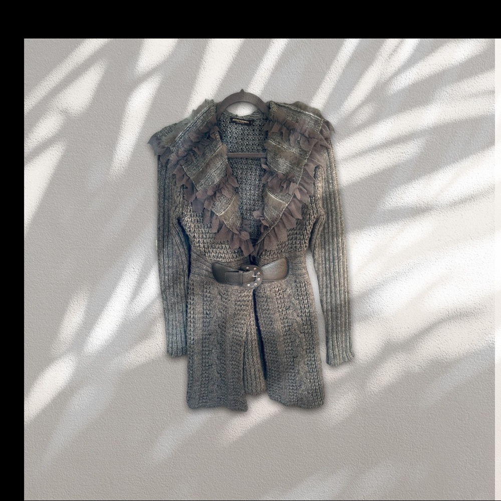 Darling Gray Sweater Cardigan with Wide Belt.